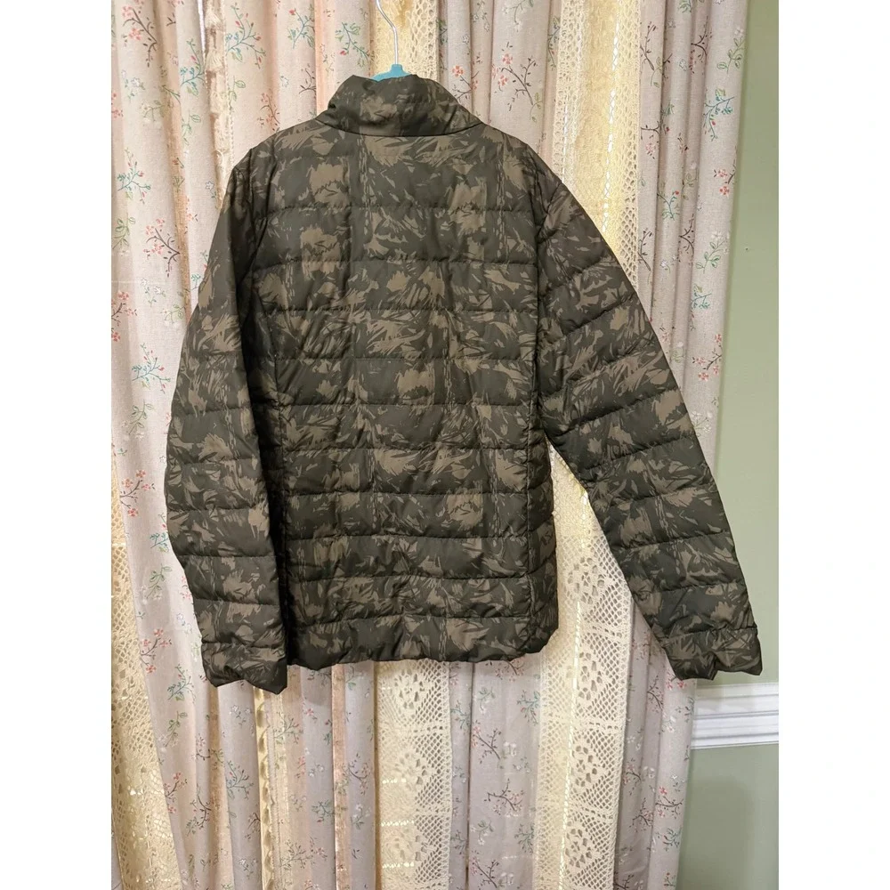 REI Co-op Kids Down Puffer Jacket Green Camo Print Full Zip Medium 10-12